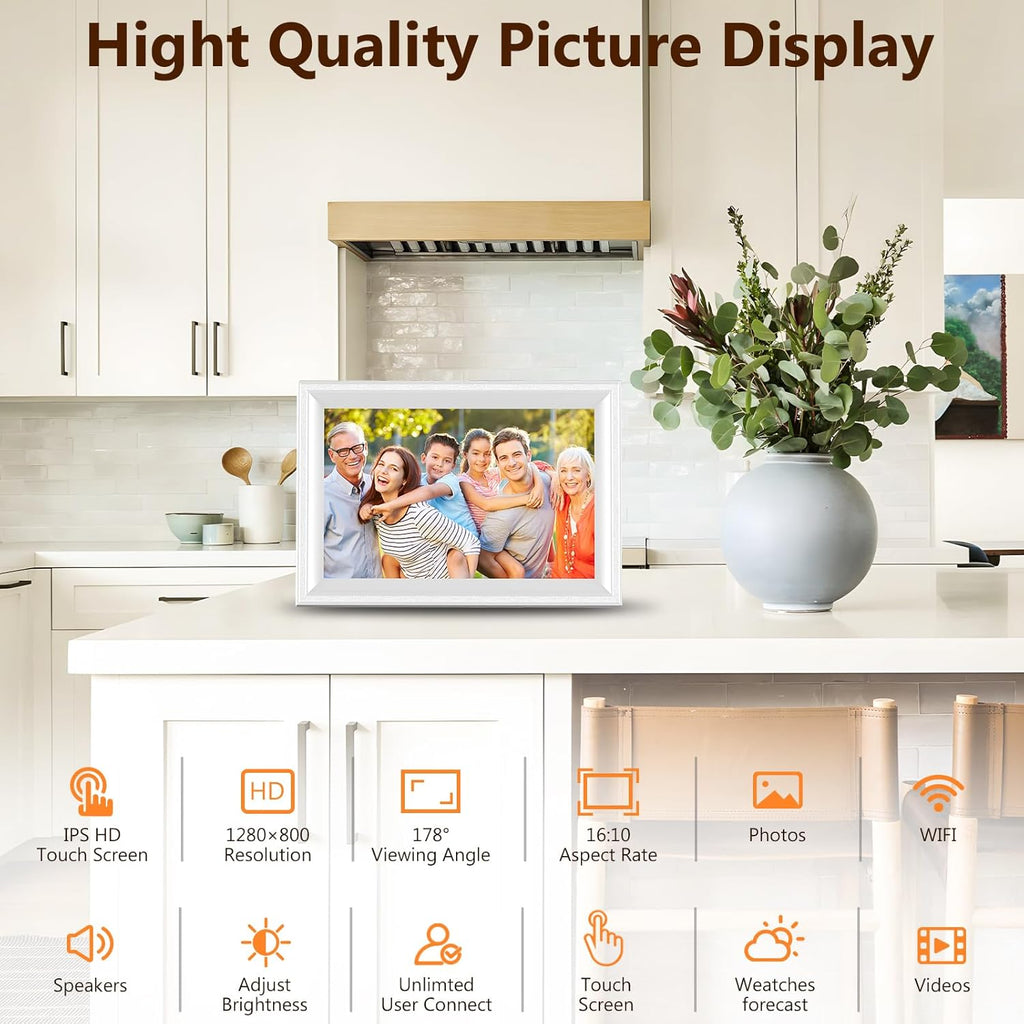 U-RAIN Smart White Digital Photo Frame 10.1 inch